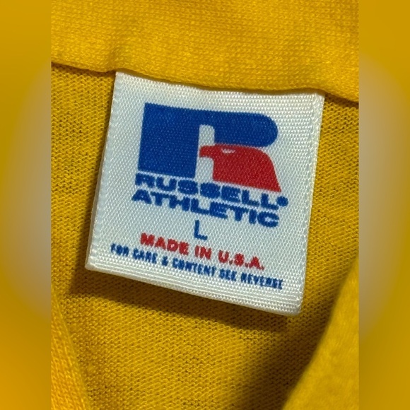 Vintage 90s Russell Athletic Polo Shirt Men’s L Yellow Single Stitch USA VTG - Picture 5 of 14